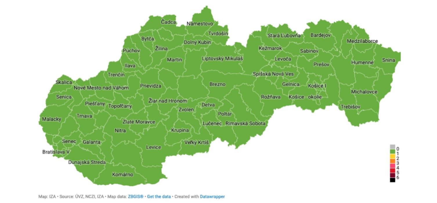 Epidemická situácia sa zásadne nezmenila, všetky okresy budú budúci týždeň opäť v zelenej farbe