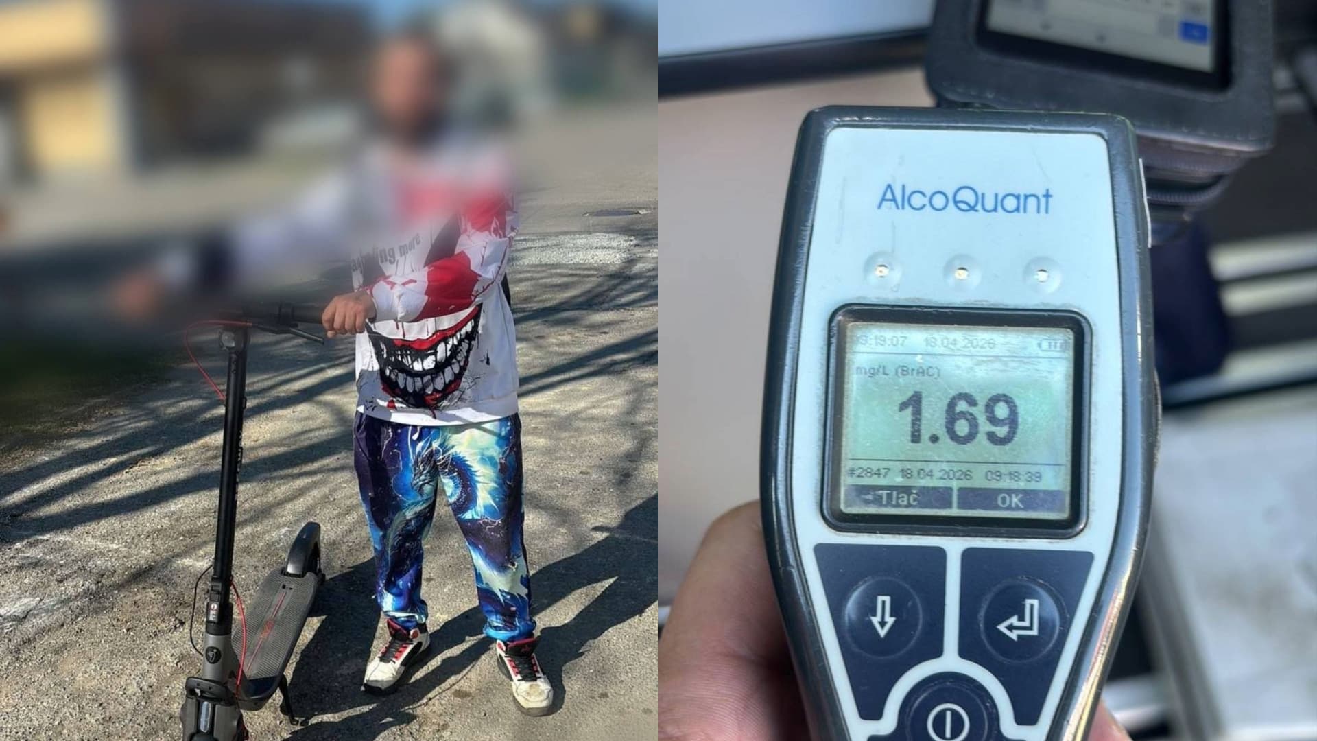 Polícia v Košiciach zastavila muža na kolobežke, nafúkal viac ako 3,5 promile