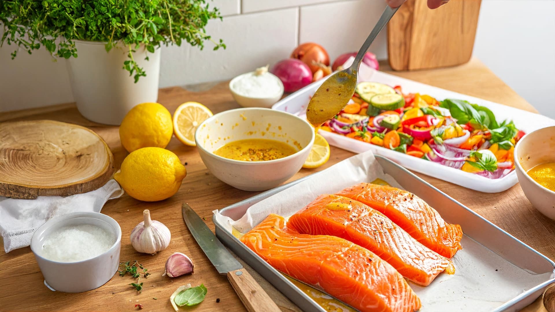 Tip na recept: Losos na mede a horčici s pečenou zeleninou