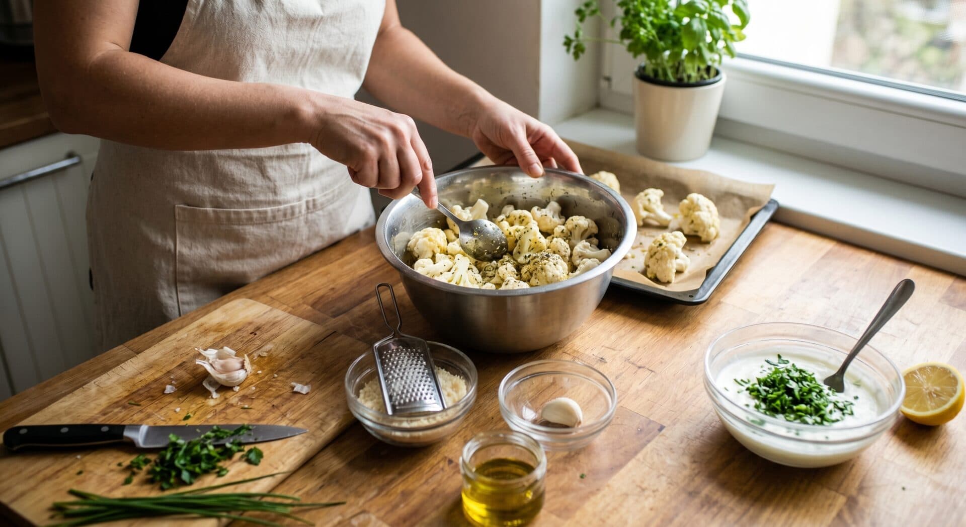 Tip na recept: Pečený karfiol s parmezánom a bylinkovým dipom