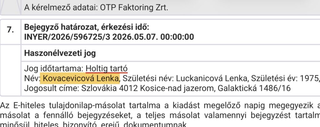 Výrez z listu vlastníctva
